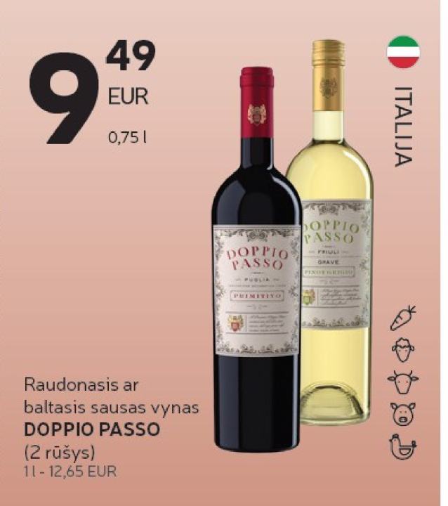 Raudonasis ar baltasis sausas vynas DOPPIO PASSO, 0.75 l
