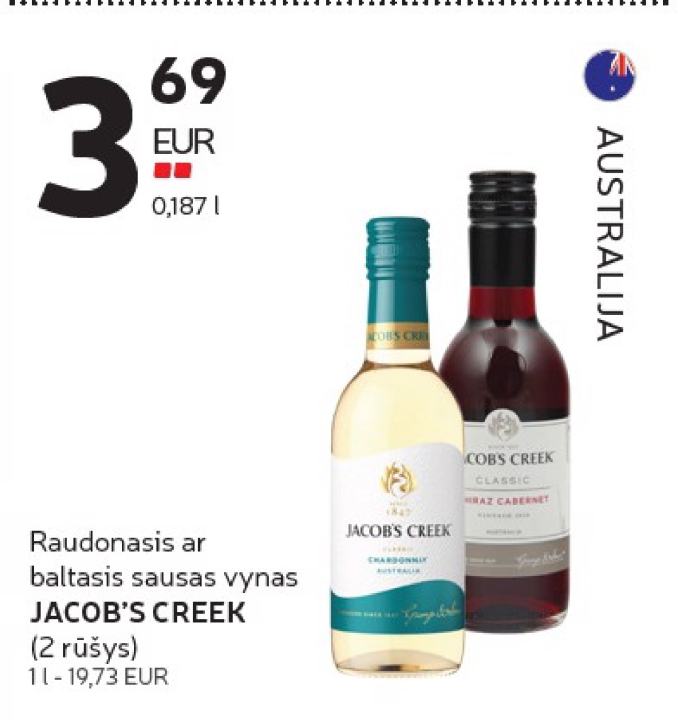 Raudonasis ar baltasis sausas vynas JACOB'S CREEK, 0.187 l