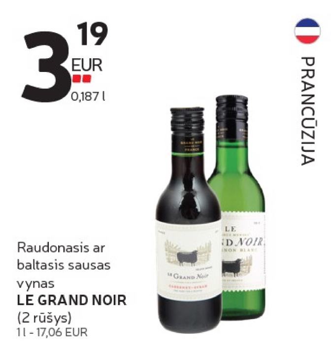 Raudonasis ar baltasis sausas vynas LE GRAND NOIR, 0.187 l