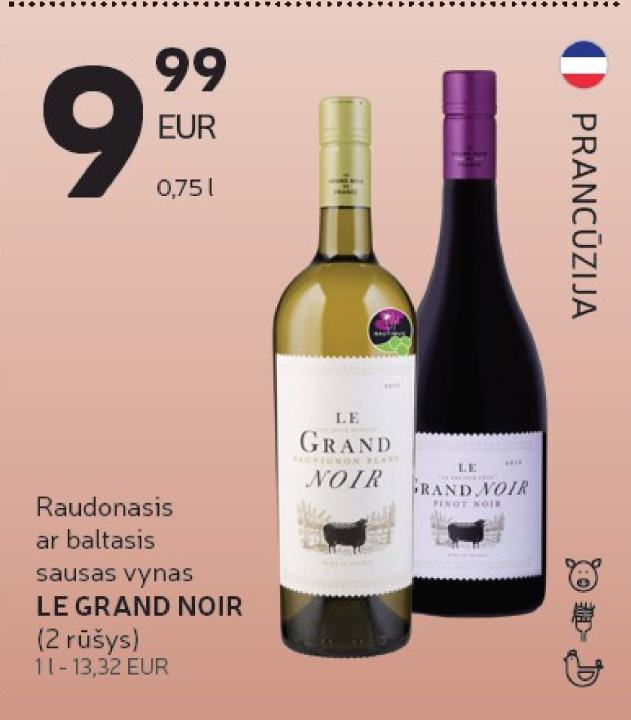Raudonasis ar baltasis sausas vynas LE GRAND NOIR, 0.75 l