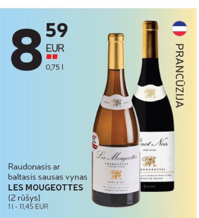 Raudonasis ar baltasis sausas vynas LES MOUGEOTTES, 0.75 l