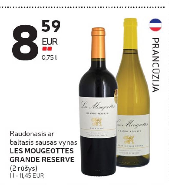 Raudonasis ar baltasis sausas vynas LES MOUGEOTTES GRANDE RESERVE, 0.75 l