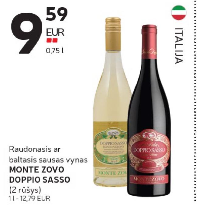 Raudonasis ar baltasis sausas vynas MONTE ZOVO DOPPIO SASSO, 0.75 l