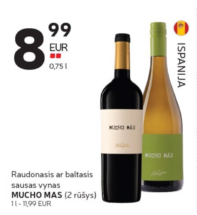 Raudonasis ar baltasis sausas vynas MUCHO MAS, 0.75 l