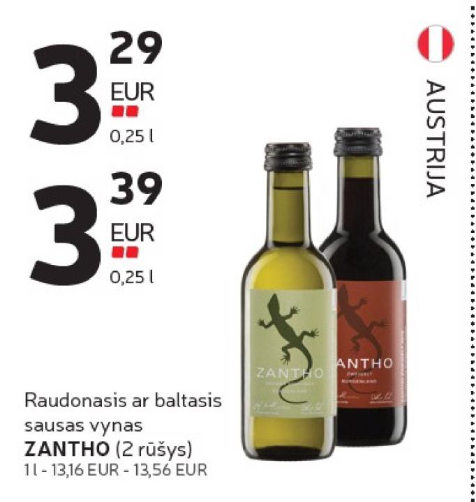 Raudonasis ar baltasis sausas vynas ZANTHO, 0.25 l