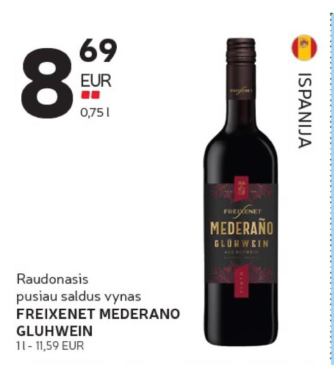 Raudonasis pusiau saldus vynas FREIXENET MEDERANO GLUHWEIN, 0.75 l
