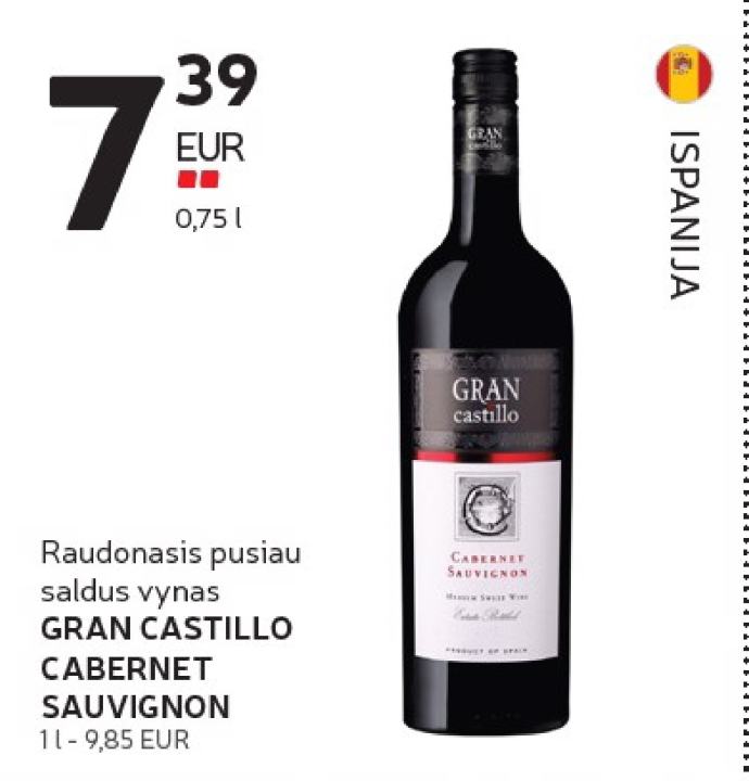 Raudonasis pusiau saldus vynas GRAN CASTILLO CABERNET SAUVIGNON, 0.75 l