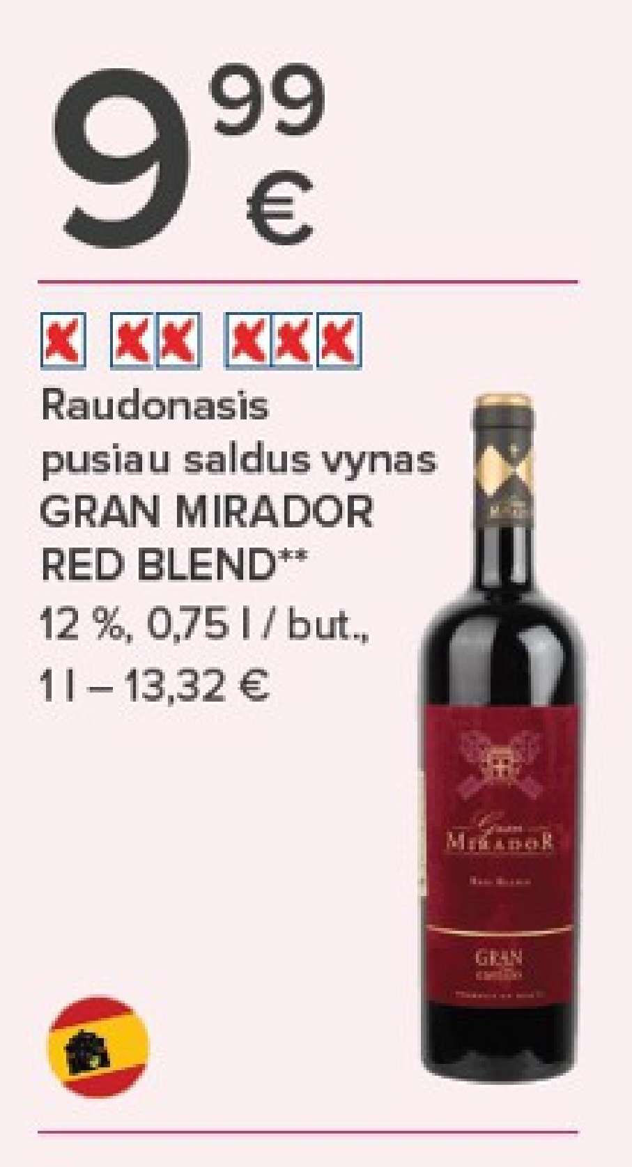 Raudonasis pusiau saldus vynas GRAN MIRADOR RED BLEND, 0.75 l
