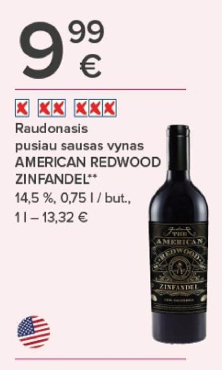 Raudonasis pusiau sausas vynas AMERICAN REDWOOD ZINFANDEL, 0.75 l