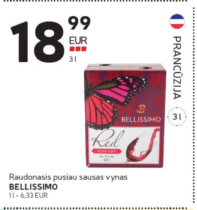 Raudonasis pusiau sausas vynas BELLISSIMO, 3 l