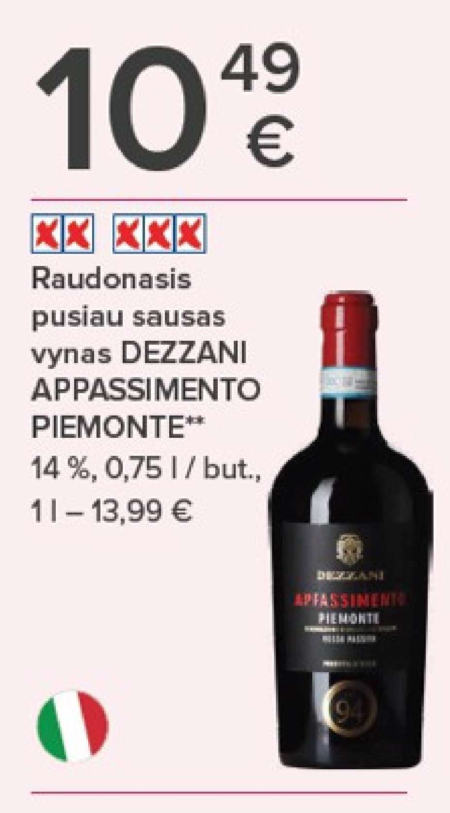 Raudonasis pusiau sausas vynas DEZZANI APPASSIMENTO PIEMONTE, 0.75 l