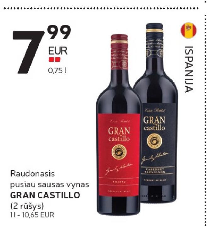 Raudonasis pusiau sausas vynas GRAN CASTILLO, 0.75 l