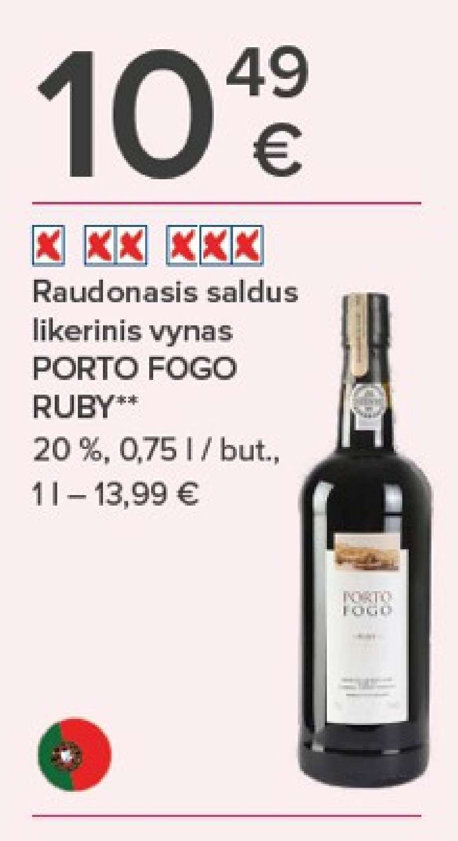 Raudonasis saldus likerinis vynas PORTO FOGO RUBY, 0.75 l