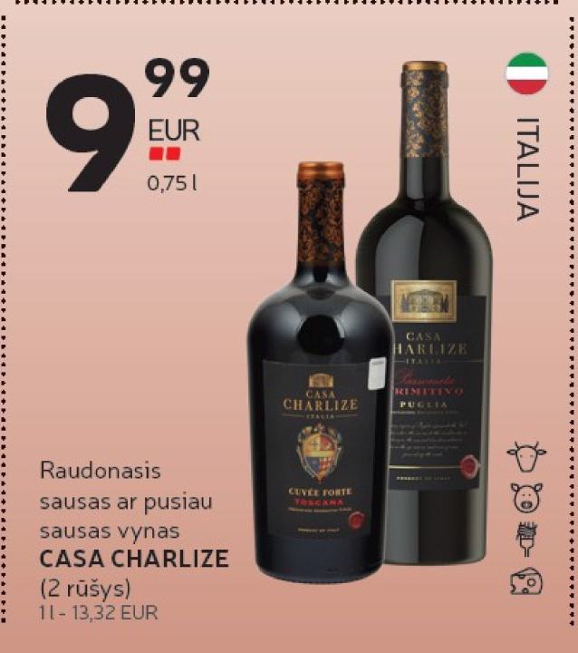 Raudonasis sausas ar pusiau sausas vynas CASA CHARLIZE, 0.75 l