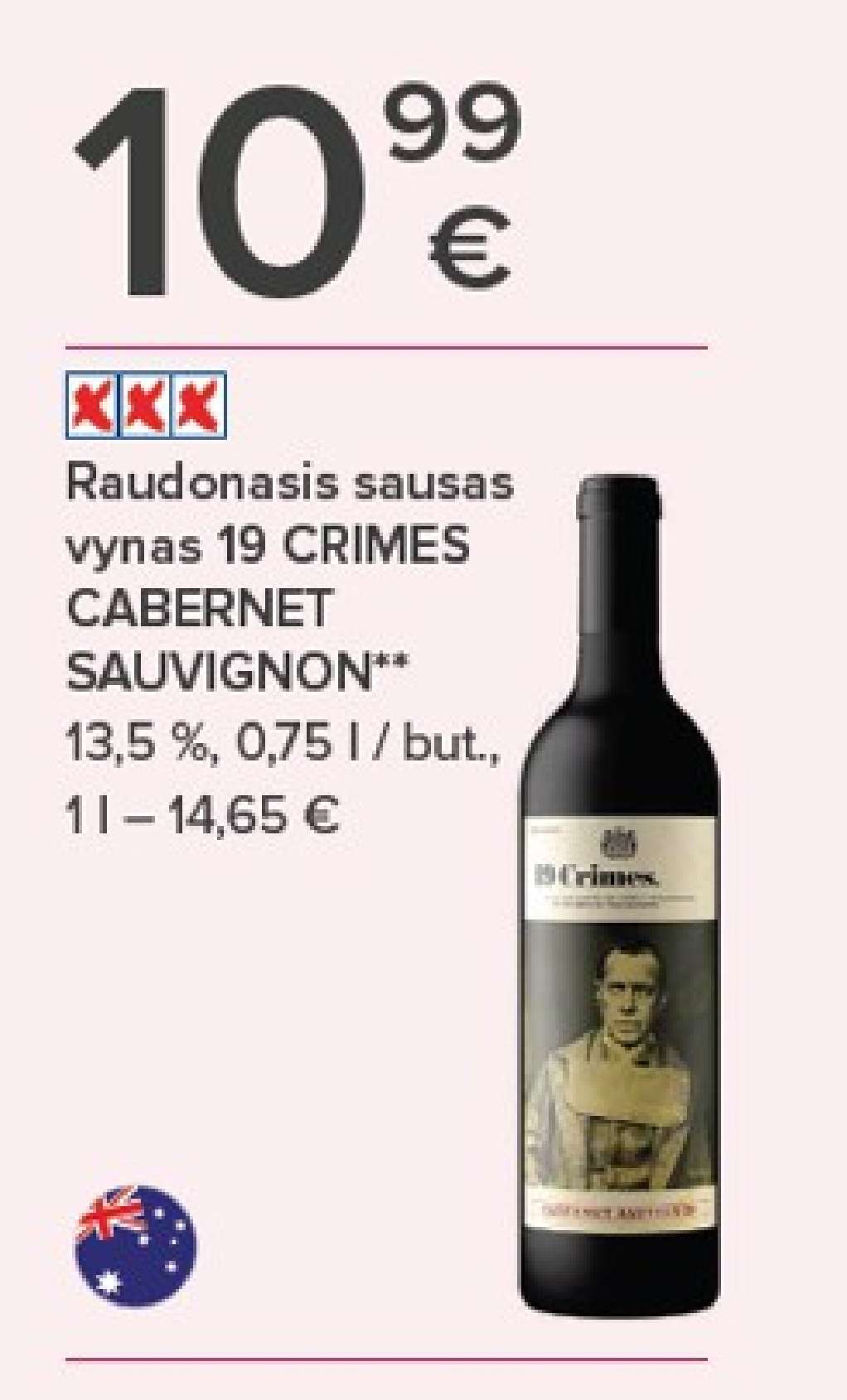 Raudonasis sausas vynas 19 CRIMES CABERNET SAUVIGNON, 0.75 l