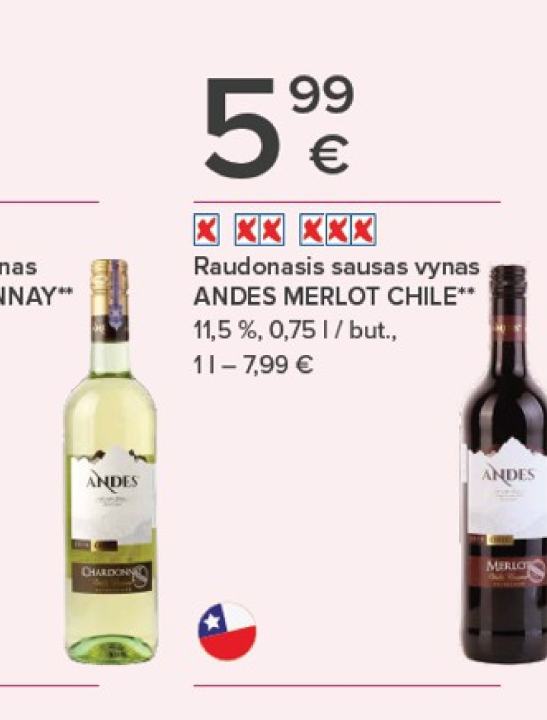 Raudonasis sausas vynas ANDES MERLOT CHILE, 0.75 l