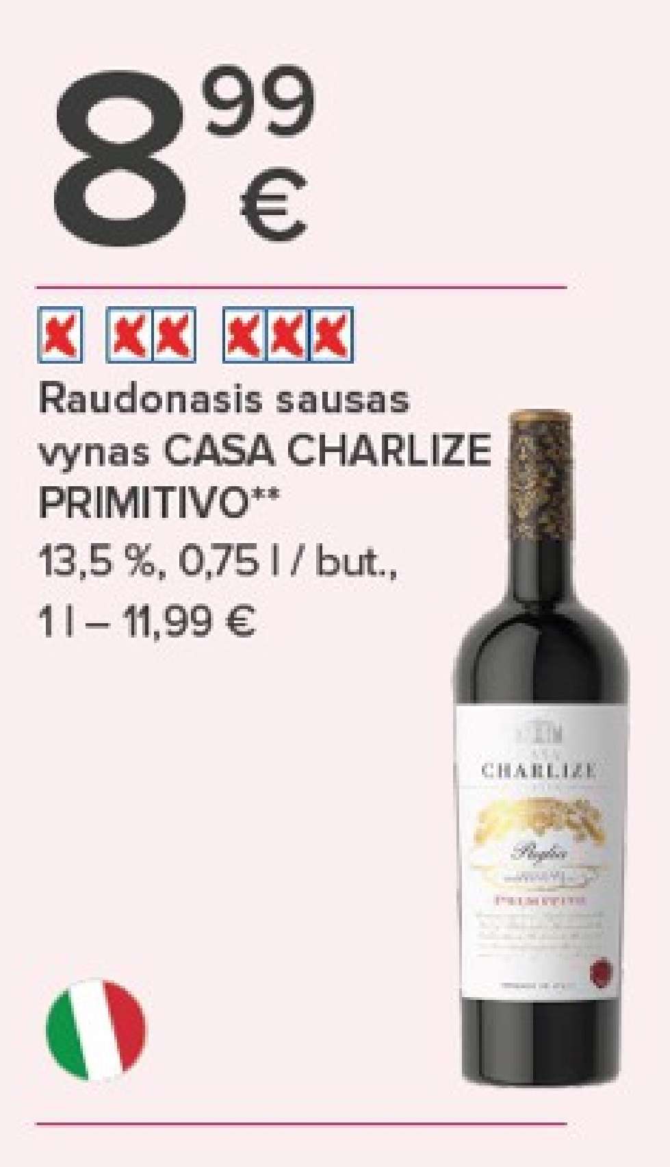 Raudonasis sausas vynas CASA CHARLIZE PRIMITIVO, 0.75 l