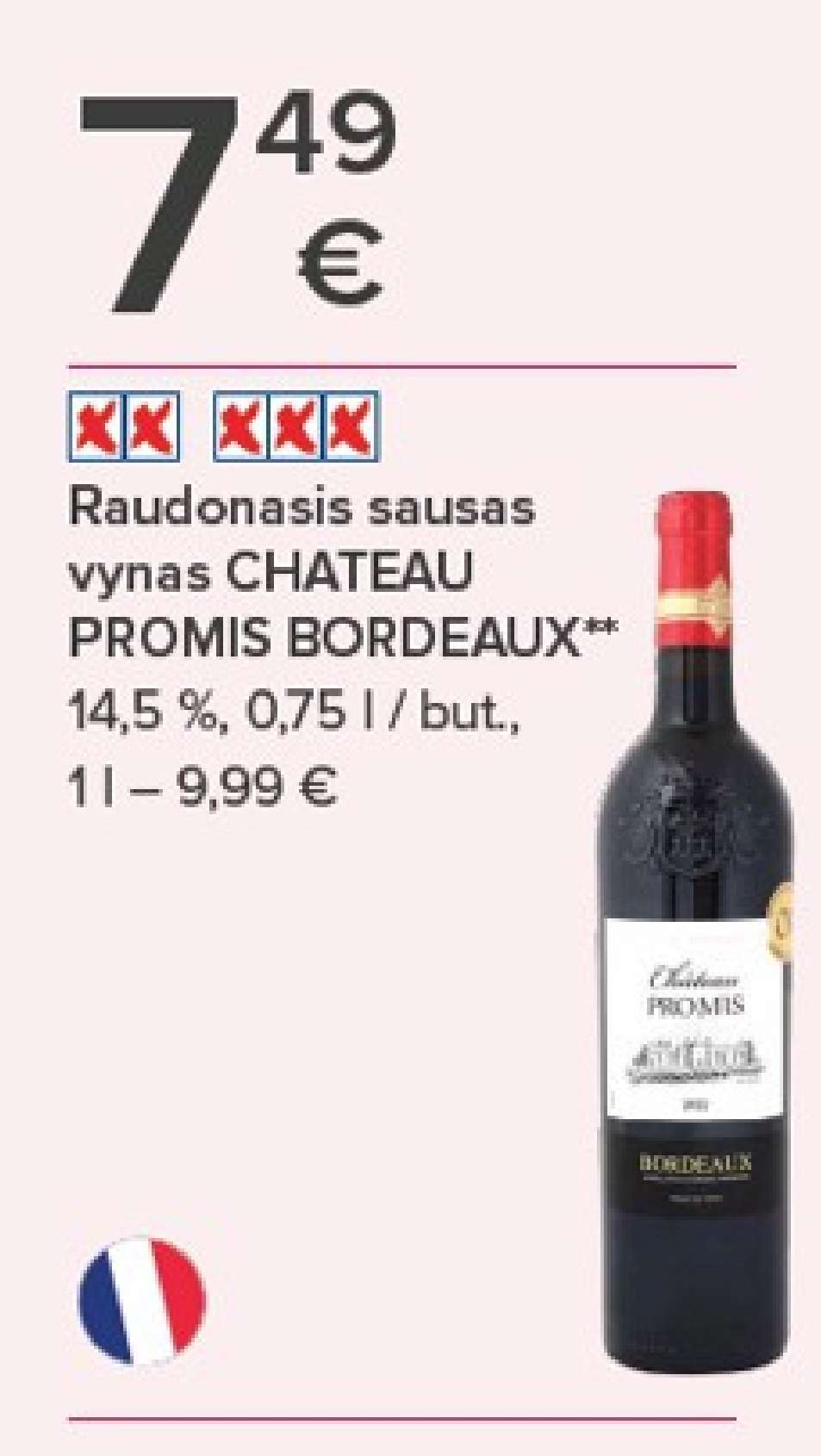 Raudonasis sausas vynas CHATEAU PROMIS BORDEAUX, 0.75 l