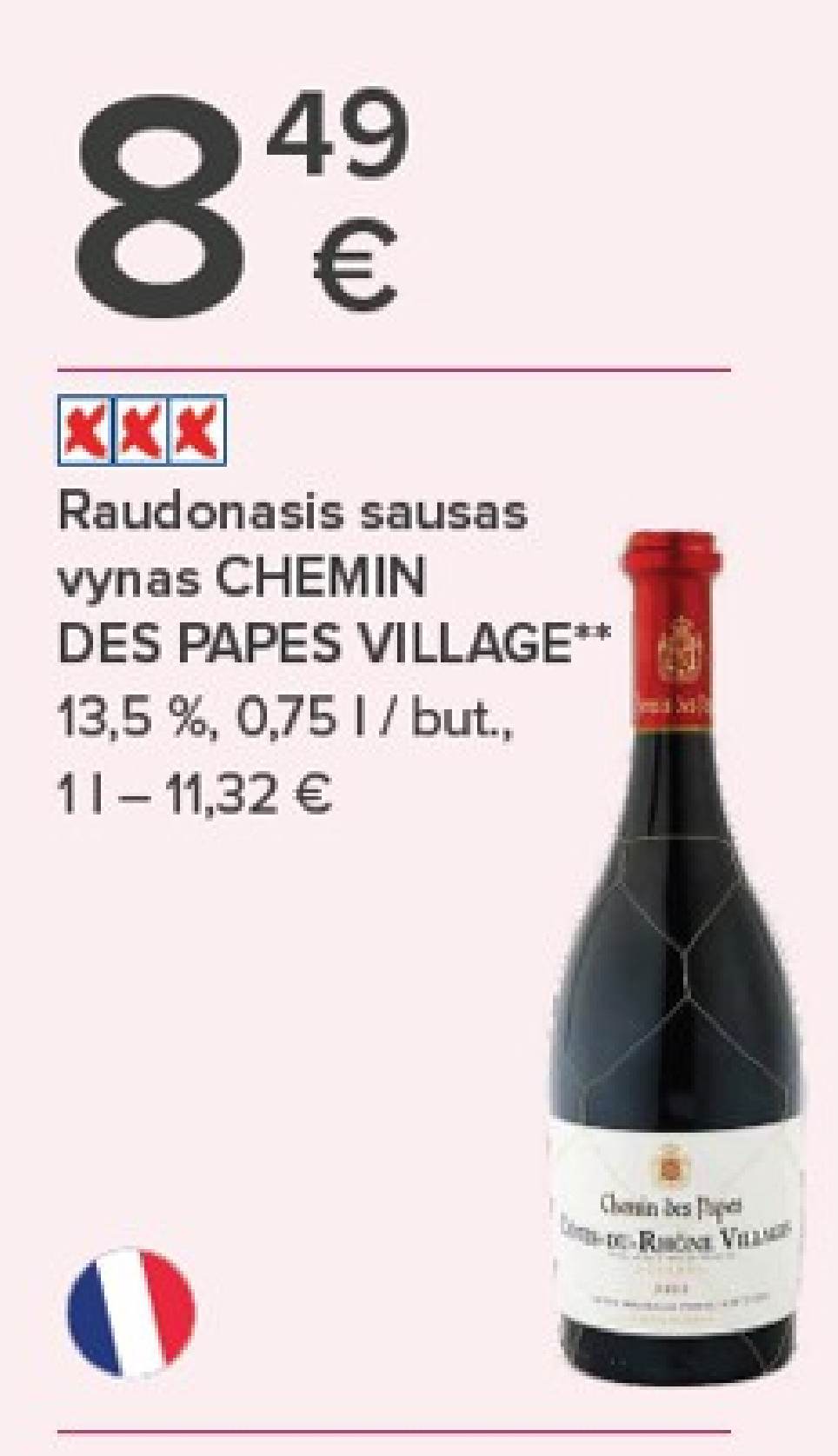Raudonasis sausas vynas CHEMIN DES PAPES VILLAGE, 0.75 l