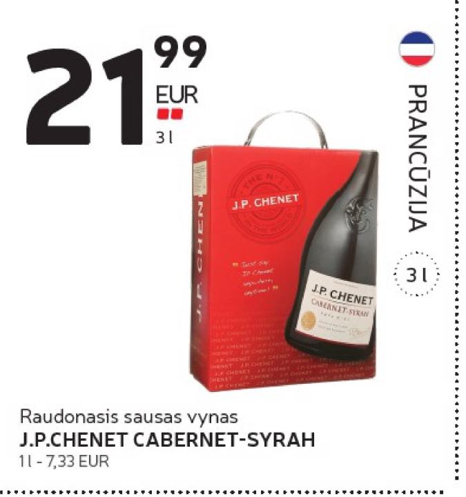 Raudonasis sausas vynas J.P.CHENET CABERNET-SYRAH, 3 l