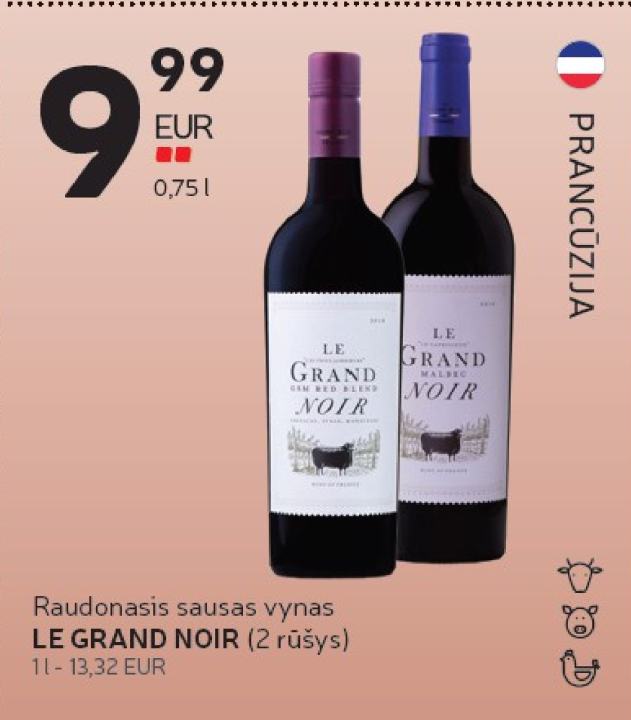 Raudonasis sausas vynas LE GRAND NOIR, 0.75 l