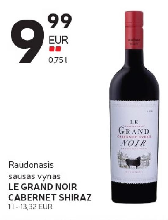 Raudonasis sausas vynas LE GRAND NOIR CABERNET SHIRAZ, 1 l
