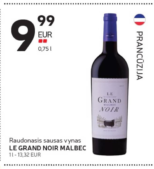 Raudonasis sausas vynas LE GRAND NOIR MALBEC, 0.75 l
