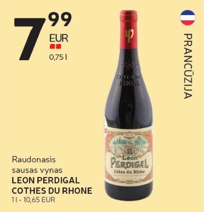 Raudonasis sausas vynas LEON PERDIGAL COTHES DU RHONE, 0.75 l