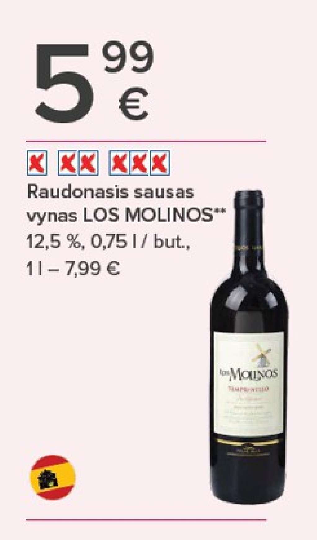 Raudonasis sausas vynas LOS MOLINOS, 0.75 l