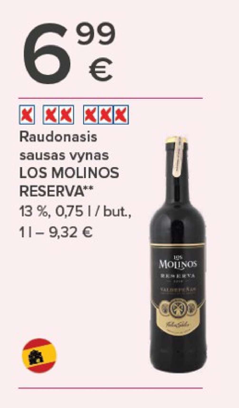 Raudonasis sausas vynas LOS MOLINOS RESERVA, 0.75 l
