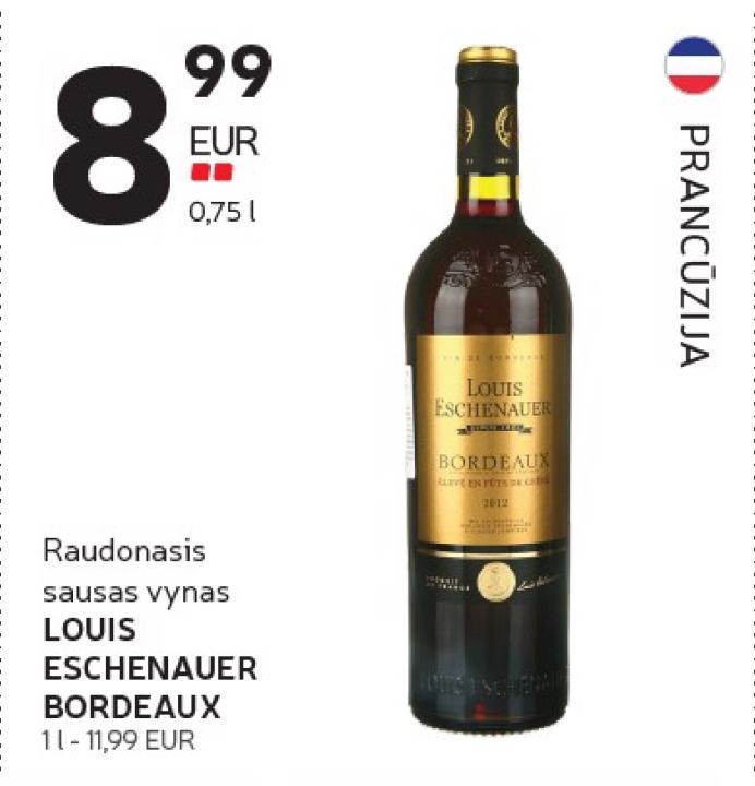 Raudonasis sausas vynas LOUIS ESCHENAUER BORDEAUX, 0.75 l