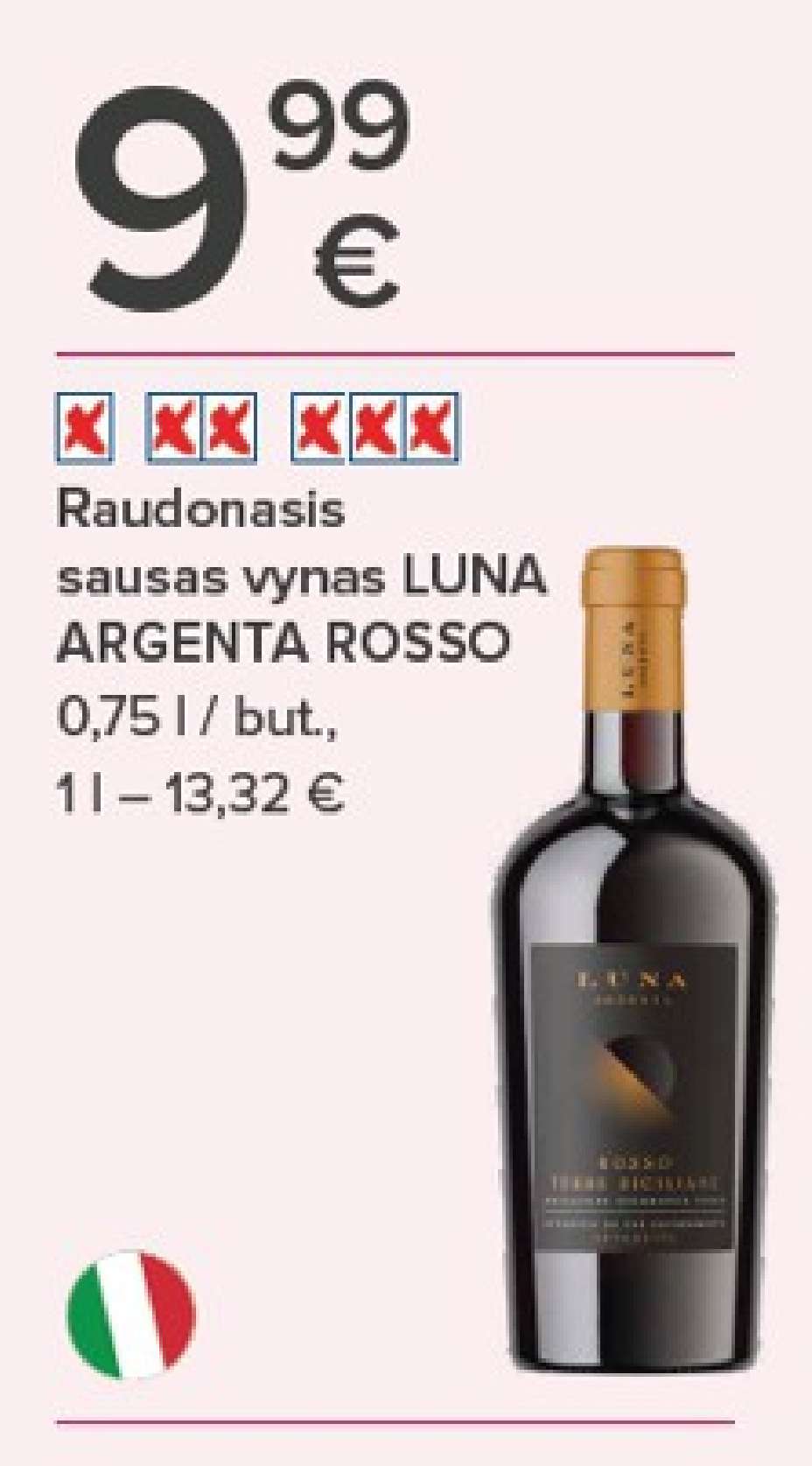 Raudonasis sausas vynas LUNA ARGENTA ROSSO, 0.75 l