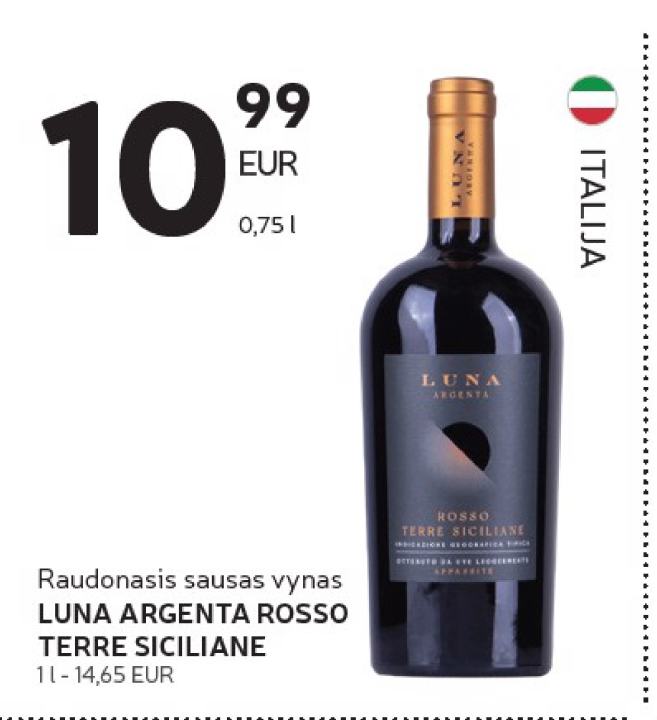 Raudonasis sausas vynas LUNA ARGENTA ROSSO TERRE SICILIANE, 0.75 l