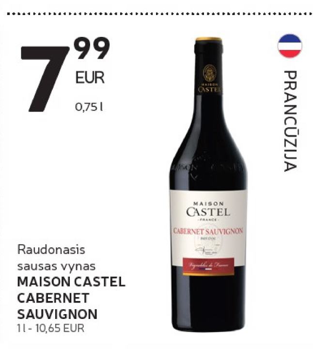 Raudonasis sausas vynas MAISON CASTEL CABERNET SAUVIGNON, 0.75 l