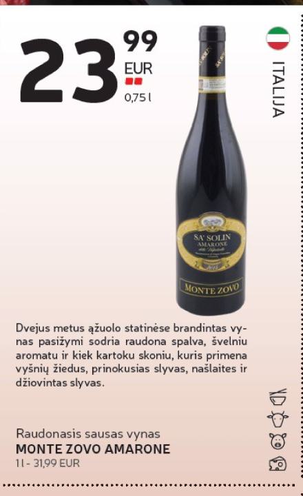 Raudonasis sausas vynas MONTE ZOVO AMARONE, 0.75 l