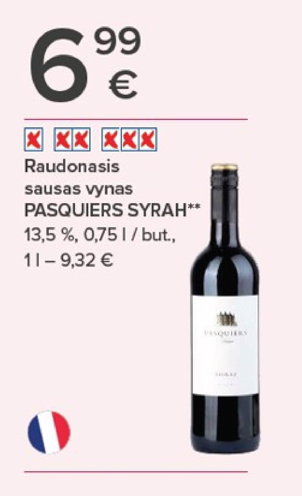 Raudonasis sausas vynas PASQUIERS SYRAH, 0.75 l