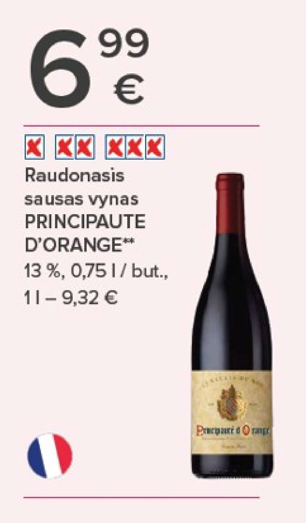 Raudonasis sausas vynas PRINCIPAUTE D'ORANGE, 0.75 l