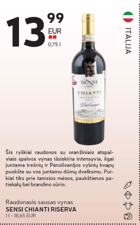 Raudonasis sausas vynas SENSI CHIANTI RISERVA, 0.75 l