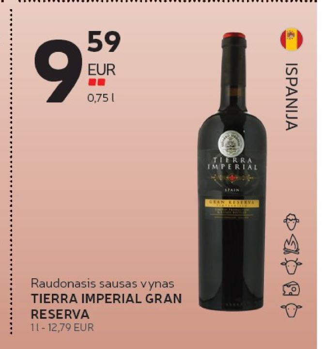 Raudonasis sausas vynas TIERRA IMPERIAL GRAN RESERVA, 0.75 l