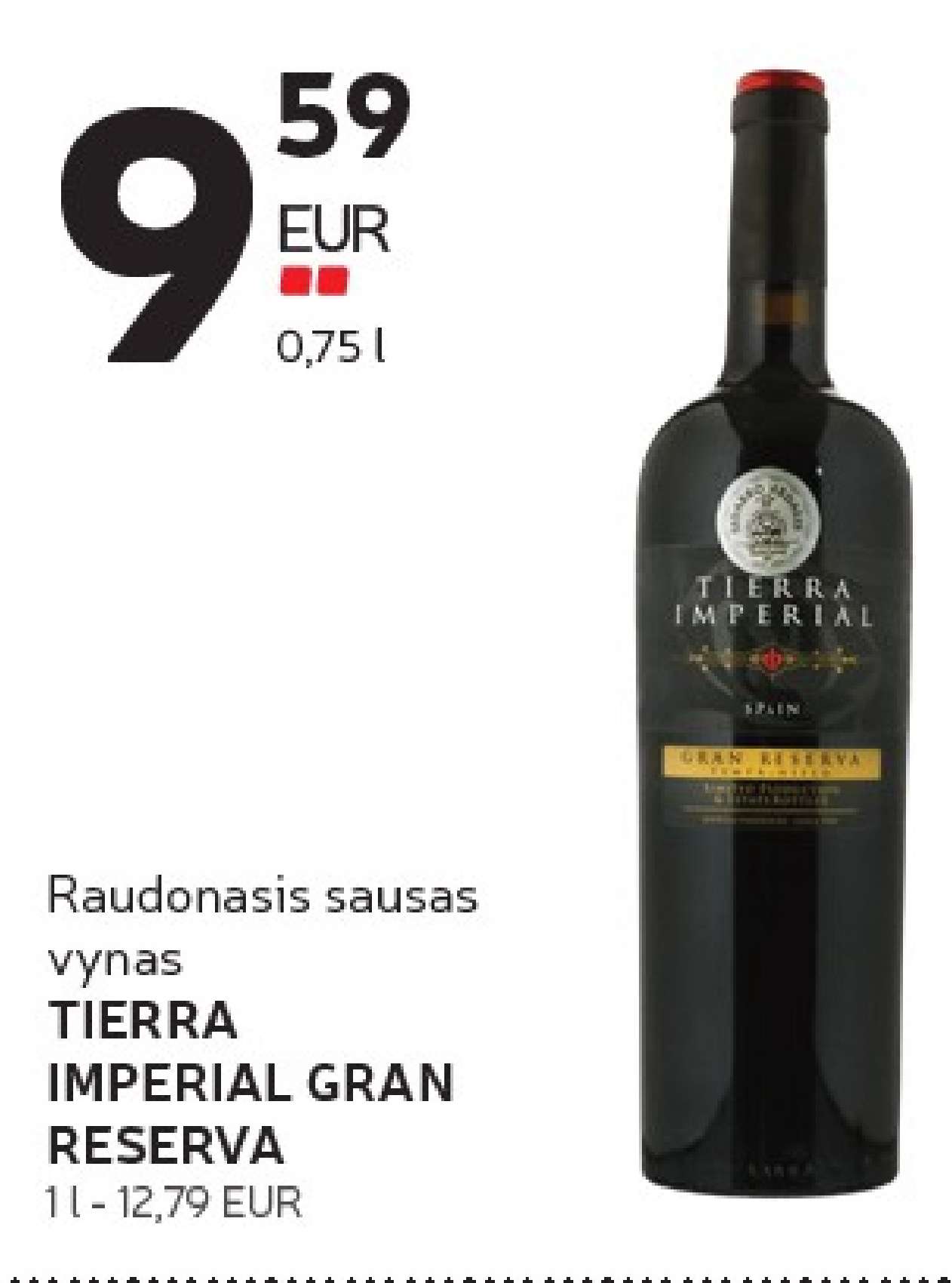Raudonasis sausas vynas TIERRA IMPERIAL GRAN RESERVA, 1 l