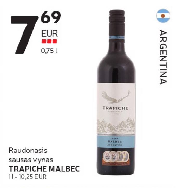 Raudonasis sausas vynas TRAPICHE MALBEC, 0.75 l
