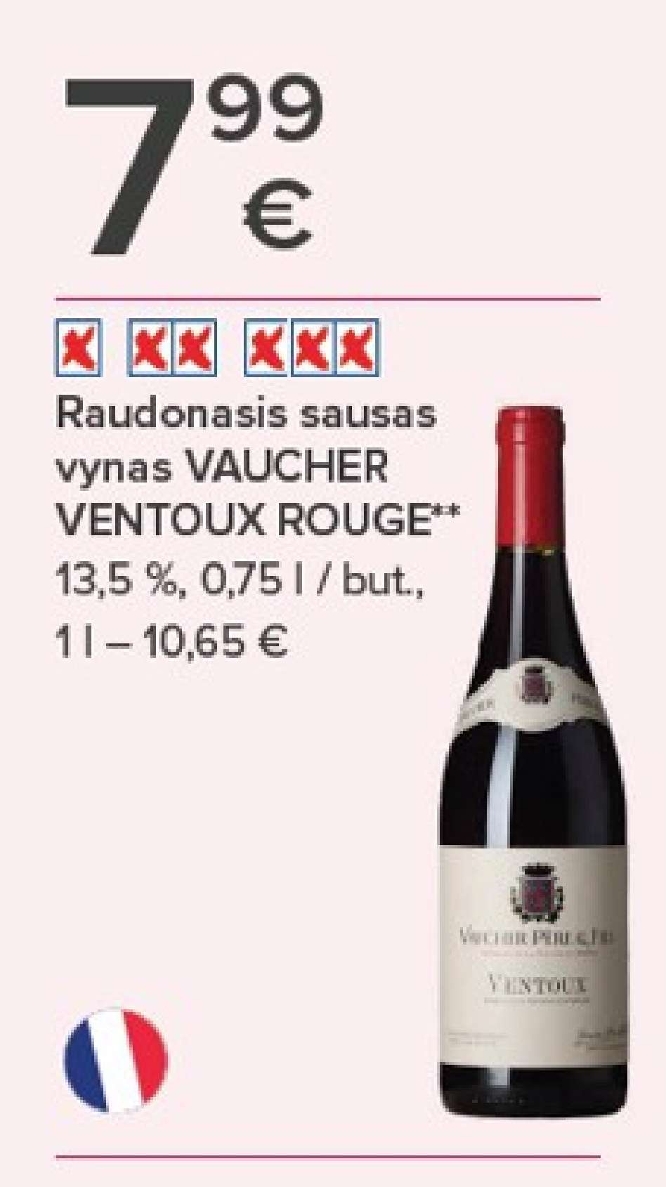 Raudonasis sausas vynas VAUCHER VENTOUX ROUGE, 0.75 l