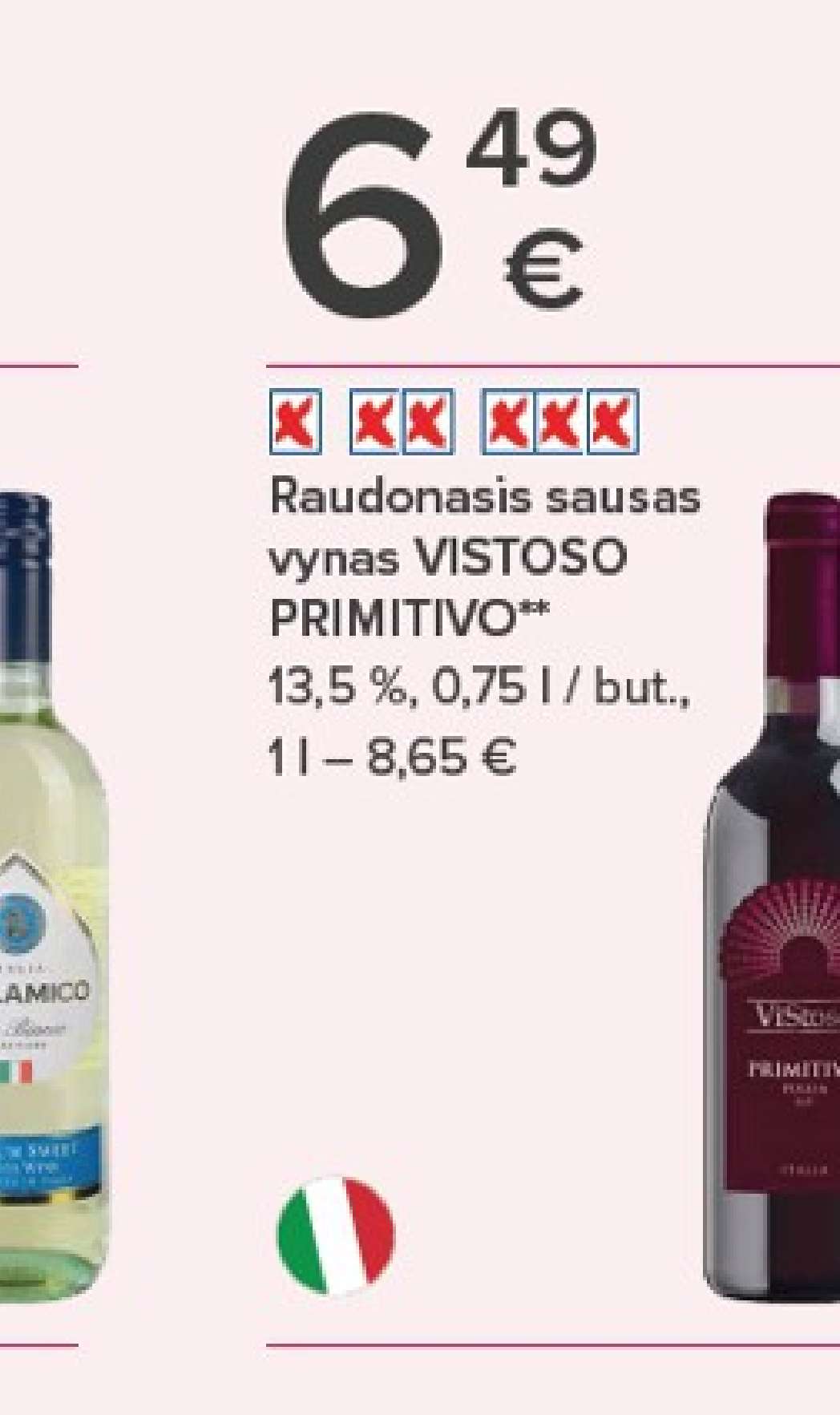 Raudonasis sausas vynas VISTOSO PRIMITIVO, 0.75 l