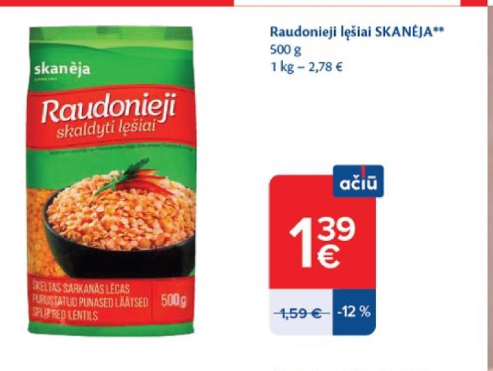 Raudonieji lęšiai SKANĖJA, 500 g