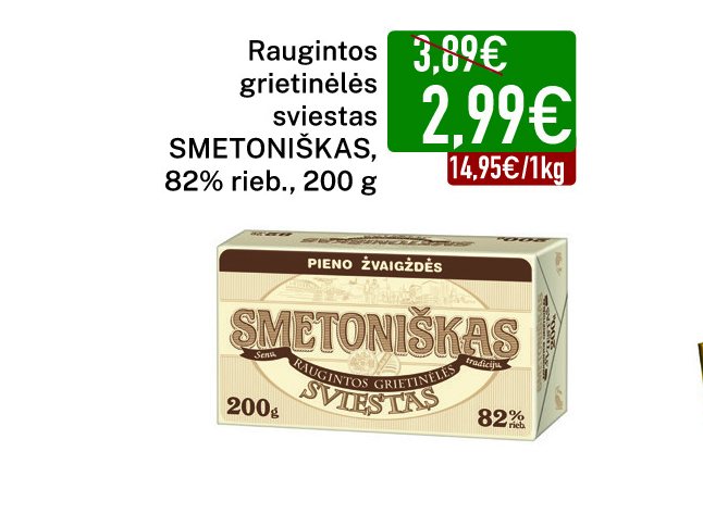 Raugintos grietinėlės sviestas SMETONIŠKAS, 200 g