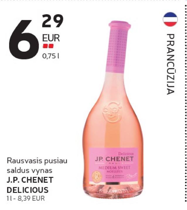 Rausvasis pusiau saldus vynas J.P. CHENET DELICIOUS, 0.75 l