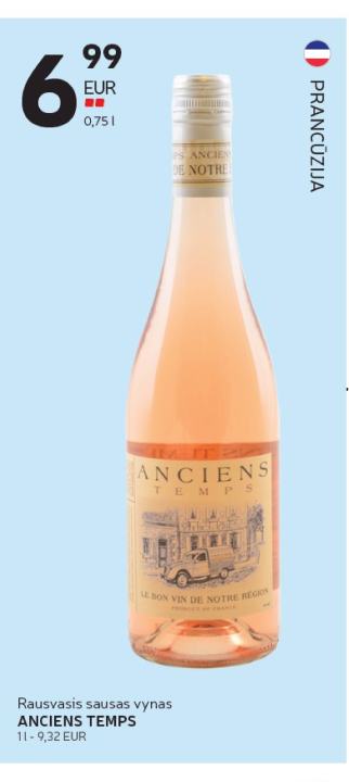 Rausvasis sausas vynas ANCIENS TEMPS, 0.75 l