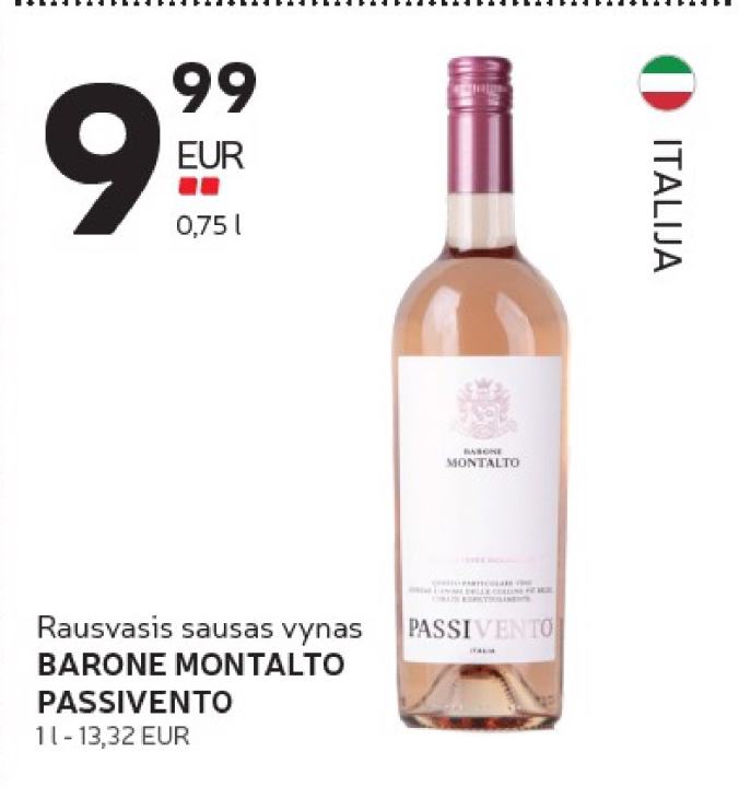 Rausvasis sausas vynas BARONE MONTALTO PASSIVENTO, 0.75 l