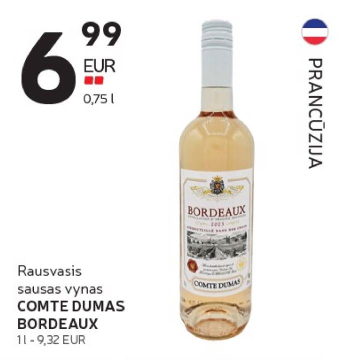 Rausvasis sausas vynas COMTE DUMAS BORDEAUX, 0.75 l