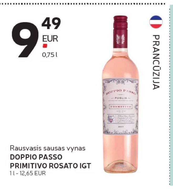 Rausvasis sausas vynas DOPPIO PASSO PRIMITIVO ROSATO IGT, 0.75 l